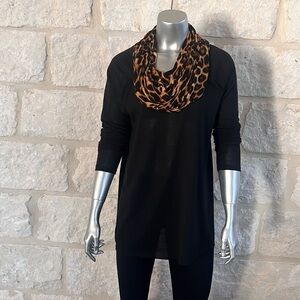 Black Oversized Top Leopard Scarf Neck